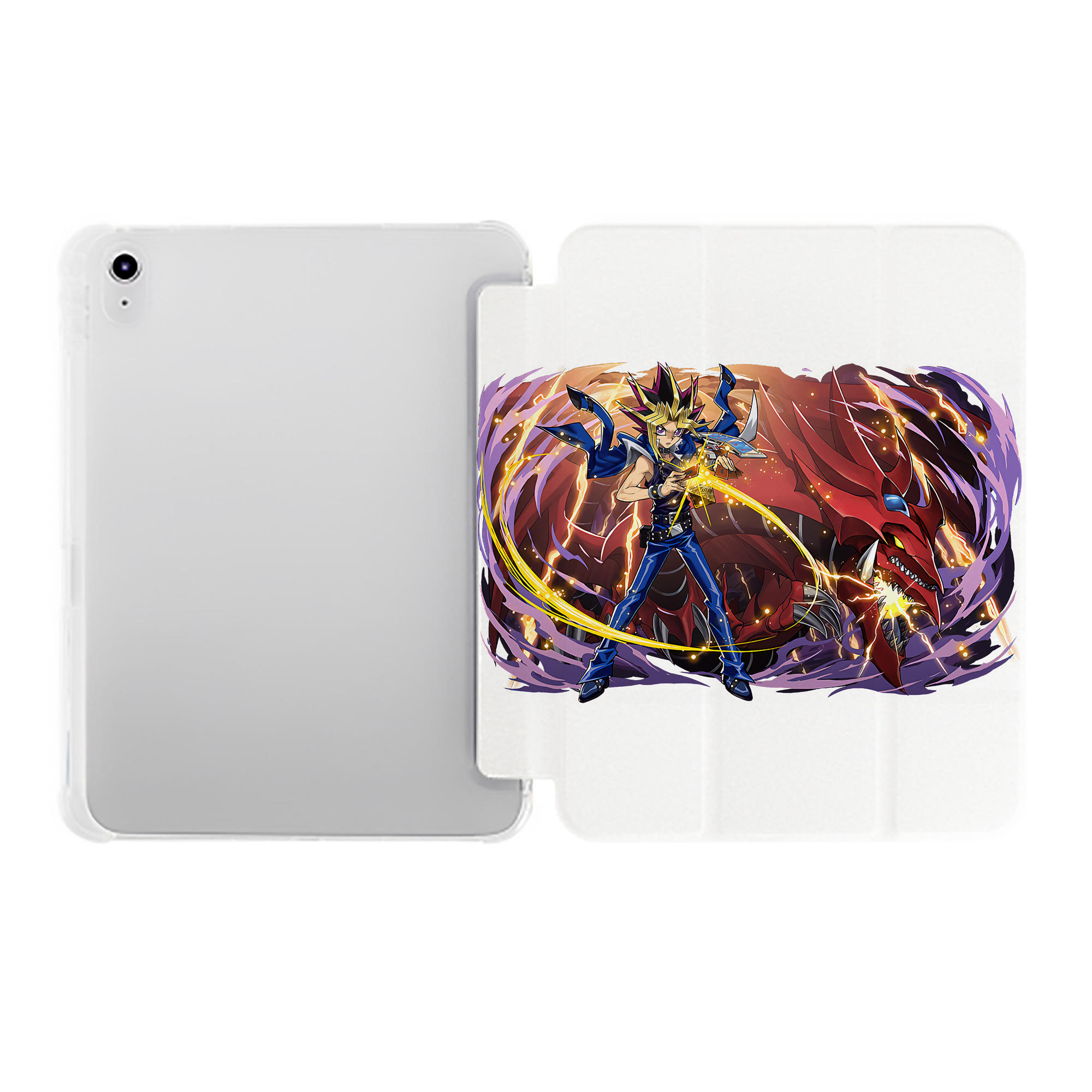（画像用） 遊☆戯☆王 Yu-Gi-Oh! IPad ケース ペン収納付き 三つ折りスタンド PUレザー×シリコン 対応機種9.5/10.5/10.9インチ
